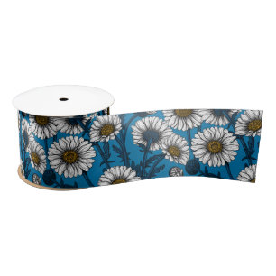 Daisies op blauw satijnlint satijnen lint