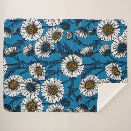 Daisies op blauw sherpa deken (Voorkant (horizontaal))