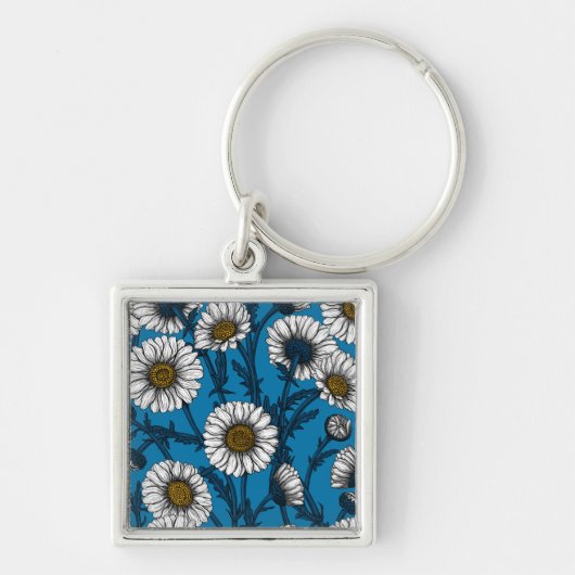 Daisies op blauw sleutelhanger (Voorkant)