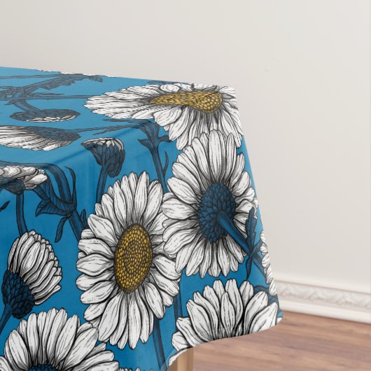 Daisies op blauw tafelkleed (Voorbeeld)