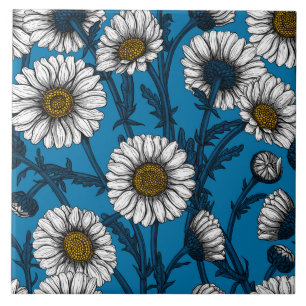 Daisies op blauw tegeltje