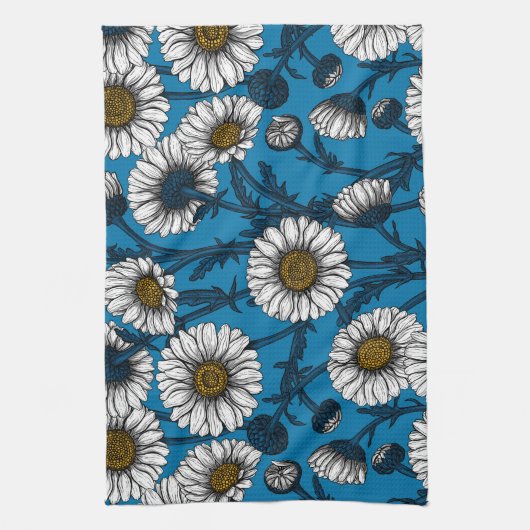 Daisies op blauw theedoek (Verticaal)