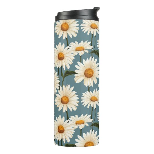 Daisies op blauw thermosbeker (Gedraaid links)