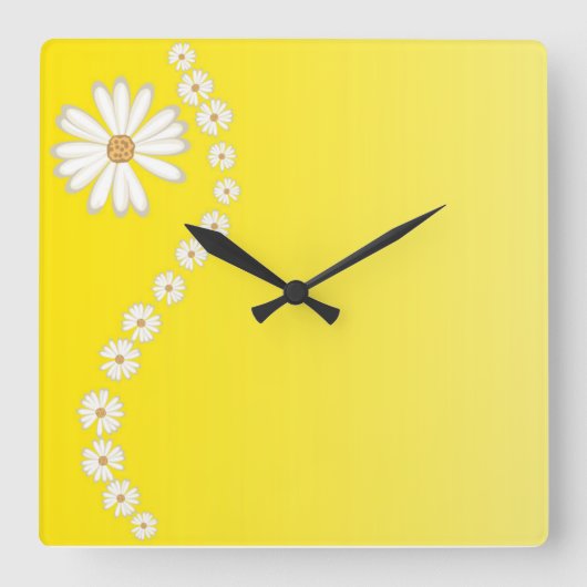 Daisies op de Gele Square Wall Clock Vierkante Klok (Voorkant)