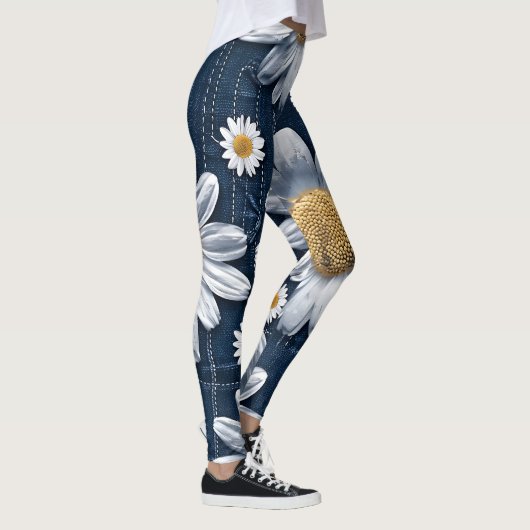 Daisies op denim leggings (Rechts)