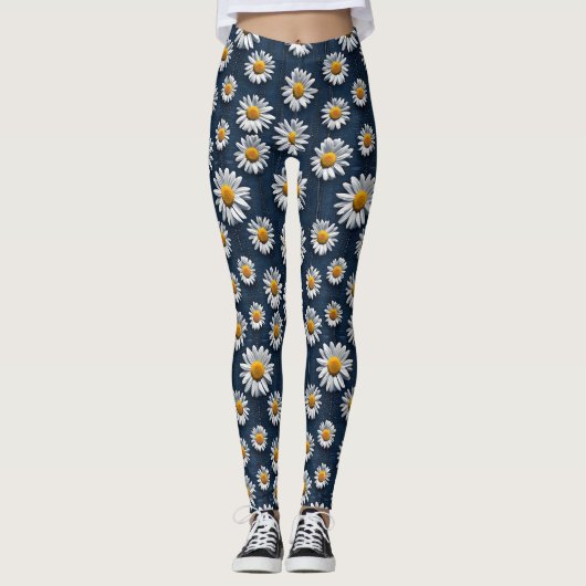 Daisies op denim leggings (Voorkant)