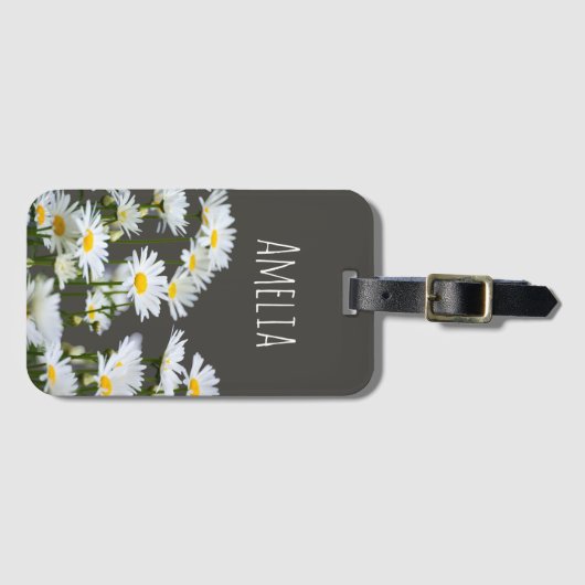 Daisies op Grey Bagagelabel (Voorkant (horizontaal))