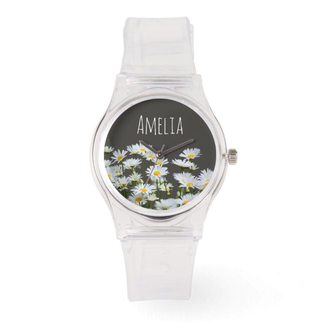 Daisies op Grijze Aangepast Horloge (Voorkant)