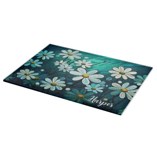 Daisies op groen gepersonaliseerd snijplank (Hoek)