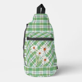 Daisies op groene en witte Tartan Plaid Sling Bag (Voorkant)