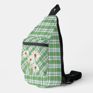 Daisies op groene en witte Tartan Plaid Sling Bag