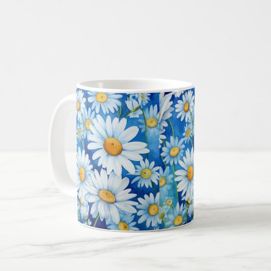 Daisies op het blauw koffiemok (Voorkant links)