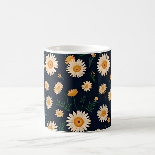 Daisies op mokken ontwerppatroon op diepblauw (Center)