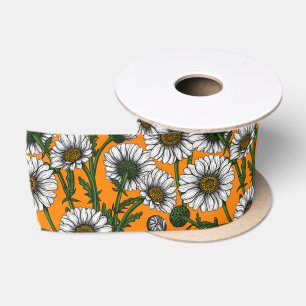 Daisies op oranje satijaanlint satijnen lint