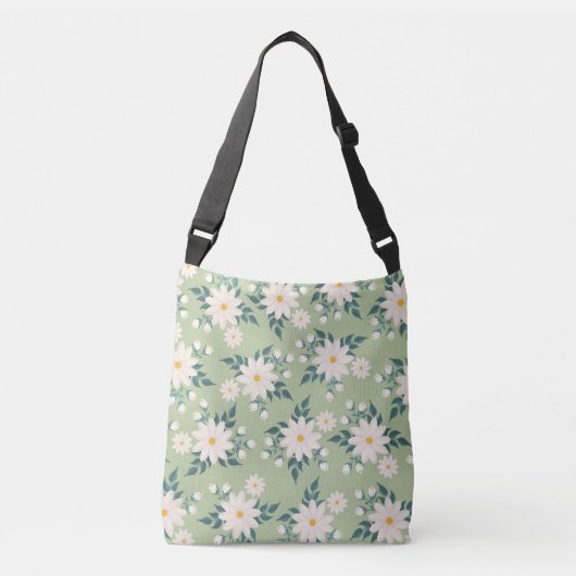 Daisies op pastelgroene achtergrond crossbody tas (Voorkant)