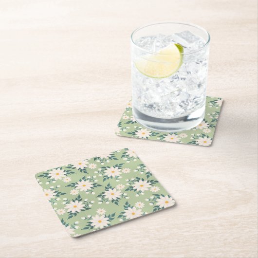 Daisies op pastelgroene achtergrond kartonnen onderzetters (Insitu)