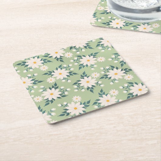 Daisies op pastelgroene achtergrond kartonnen onderzetters (Schuin)