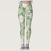 Daisies op pastelgroene achtergrond leggings (Voorkant)