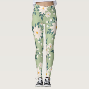 Daisies op pastelgroene achtergrond leggings