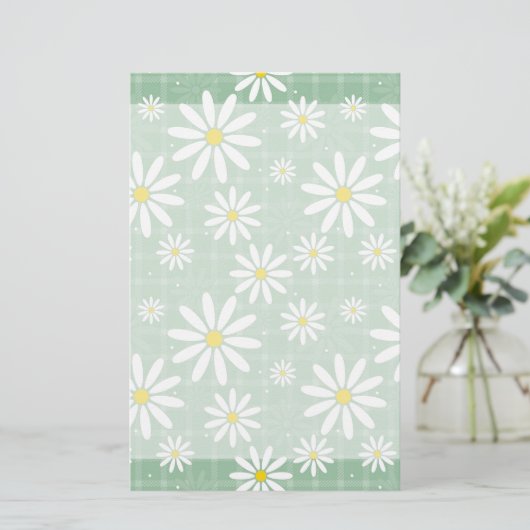 Daisies op Plaid Briefpapier (Staand voorkant)