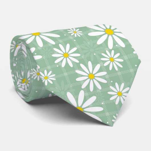Daisies op Plaid Stropdas (Opgerold)