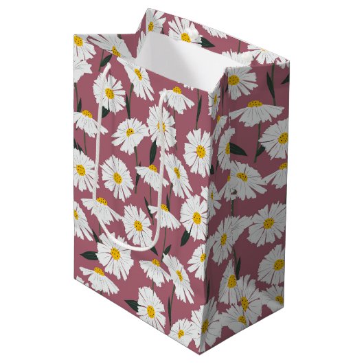 Daisies op roze medium cadeauzakje (Voorkant Gekanteld)