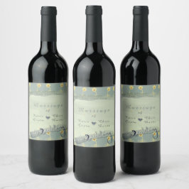 Daisies op Sage Slate Food and Beverage Label Set Wijn Etiket