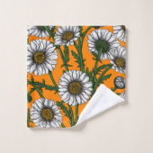 Daisies op sinaasappel bad handdoek (Wasdoekje)