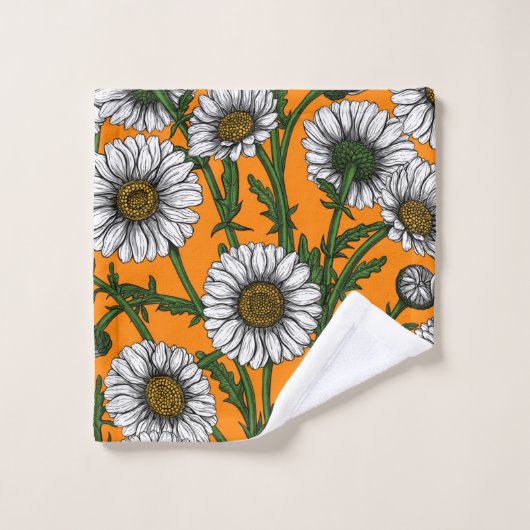 Daisies op sinaasappel bad handdoek (Wasdoekje)