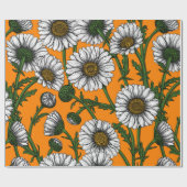 Daisies op sinaasappel cadeaupapier (Vlak)