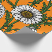 Daisies op sinaasappel cadeaupapier (Hoek)
