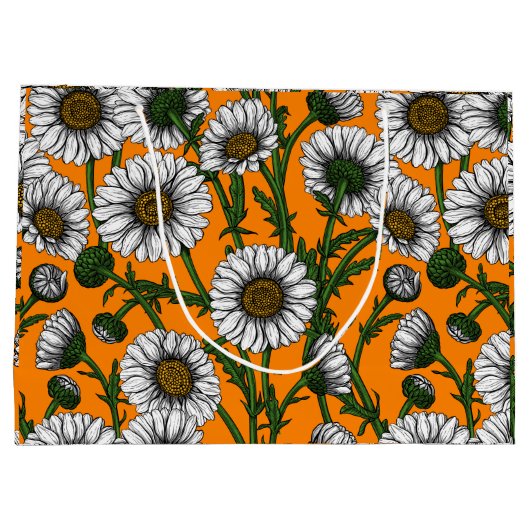 Daisies op sinaasappel groot cadeauzakje (Achterkant)
