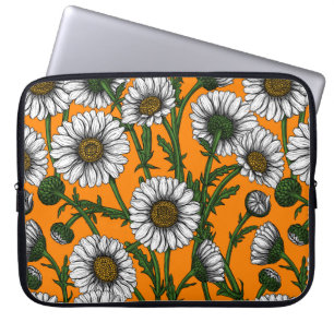 Daisies op sinaasappel laptop sleeve