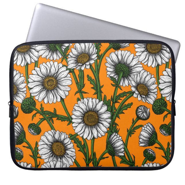 Daisies op sinaasappel laptop sleeve (Voorkant)