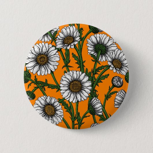 Daisies op sinaasappel ronde button 5,7 cm (Voorkant)
