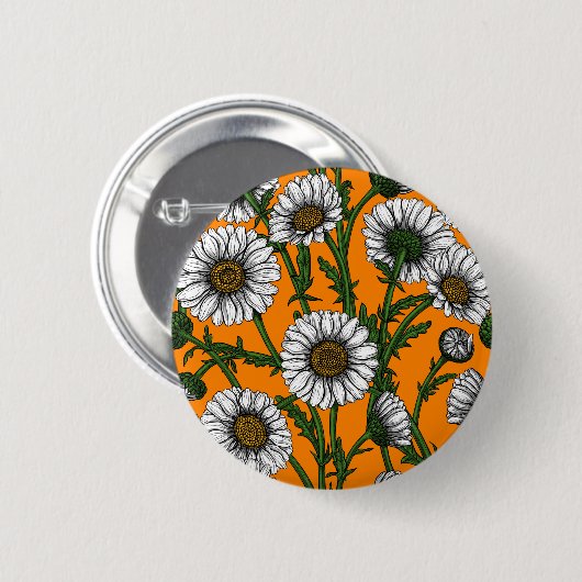 Daisies op sinaasappel ronde button 5,7 cm (Voorkant /achterkant)