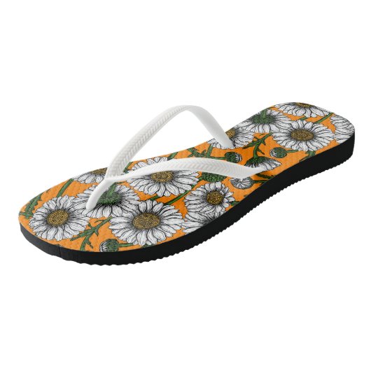 Daisies op sinaasappel teenslippers (Schuin)
