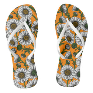 Daisies op sinaasappel teenslippers