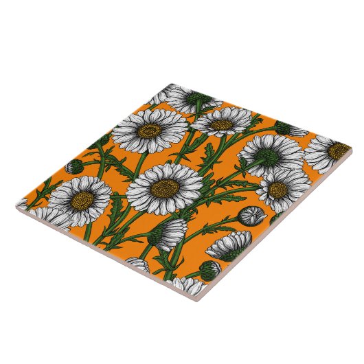 Daisies op sinaasappel tegeltje (Zijkant)