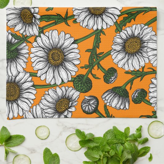 Daisies op sinaasappel theedoek (Gevouwen)