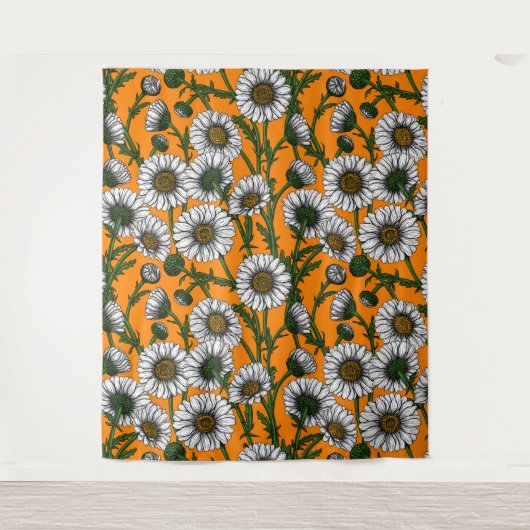 Daisies op sinaasappel wandkleed (Voorkant)