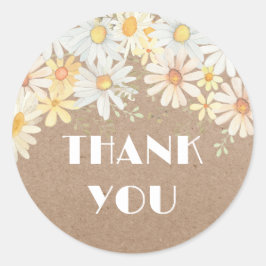 Daisies over kraftpapier bedankt ronde sticker