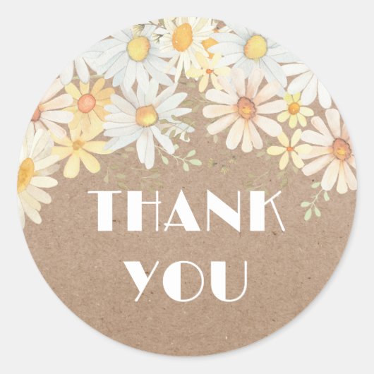 Daisies over kraftpapier bedankt ronde sticker (Voorkant)