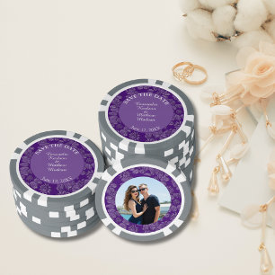 Daisies Paarse Sla de datum & Fotokaart op Poker Chips