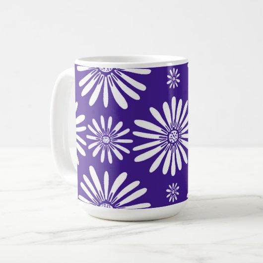 Daisies Paarse White Floral Pattern Koffiemok (Voorkant links)
