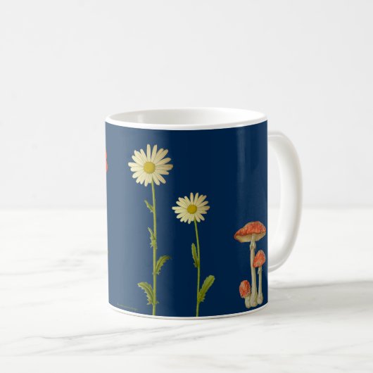 Daisies, poppies, andelions en paddenstoelen tweekleurige koffiemok (Voorkant rechts)