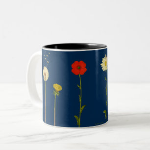 Daisies, poppies, andelions en paddenstoelen tweekleurige koffiemok