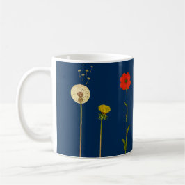 Daisies, poppies, andelions en paddenstoelen tweekleurige koffiemok