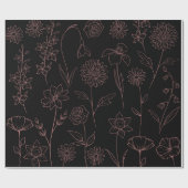 Daisies Poppies Larkspur Garden Pattern Pink Black Cadeaupapier (Vlak)