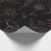 Daisies Poppies Larkspur Garden Pattern Pink Black Cadeaupapier (Hoek)